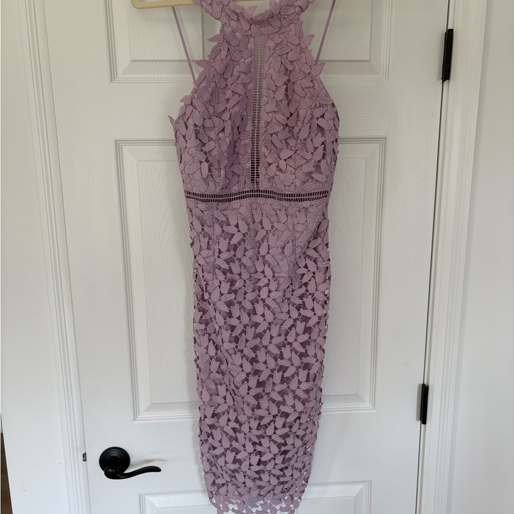 Elegant Lavender Lace Bardot Dress